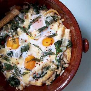 Fenouil, épinards et œufs au four – Copyright © Gratinez