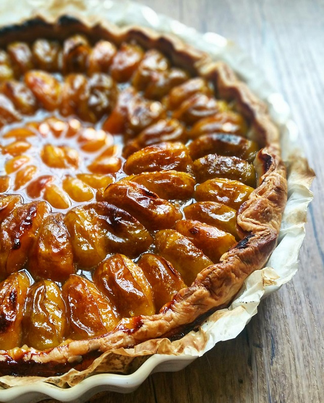 Tarte aux Prunes Reines-Claudes, Mirabelles, et sirop au Curry – Copyright © Gratinez